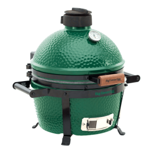 Prominent Big Green Egg grill in vibrant green, set in an outdoor space, showcasing its unique design.