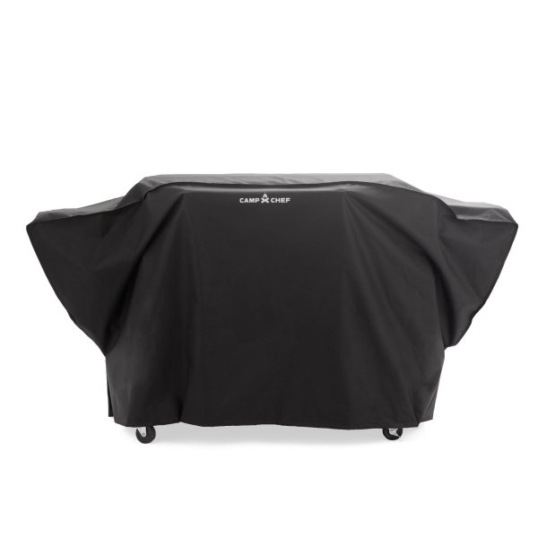 Black grill cover displayed on a white background, ideal for protecting your BBQ equipment from the elements.